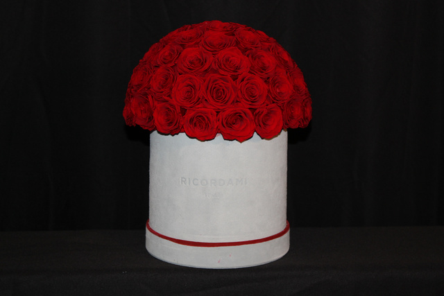 Small red roses · light blue base